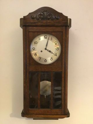 Vintage Wall Clock In Wooden Case With Pendulum