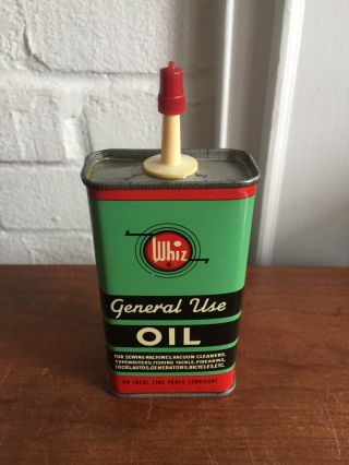 Vintage Whiz General Use 4 Oz Oil Can - Old Household Handy Oiler Tin