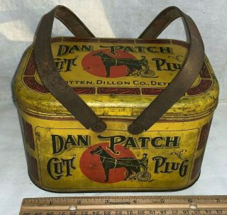 Antique Dan Patch Tin Litho Lunch Pail Tobacco Can Sulky Race Horse Detroit Mi