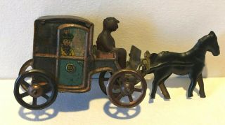 Antique Penny Toy German Tin Litho Early 20th C.  Horse - Drawn Carriage W/ Driver