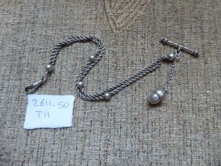 Antique Silver Albertina Pocket Watch Chain & Fob