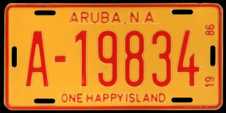 Aruba,  N.  A.  1986 License Plate A - 19834  Caribbean Netherlands Antilles