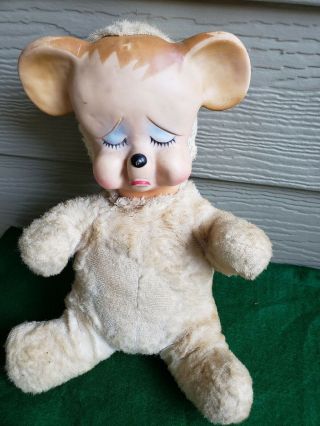 Vintage Rubber Face Pouting Teddy Bear Plush Knickerbocker Toy 1959