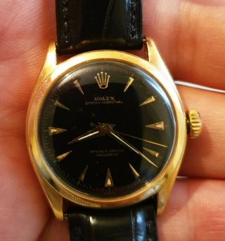 Rolex Vintage 18K Gold Bubble Back Red INK 6084 Oyster Perpetual.  RARE MODEL 2