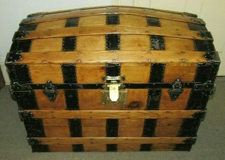 Antique Steamer Trunk Large High End Vintage Victorian Dome Top Chest C - 1870