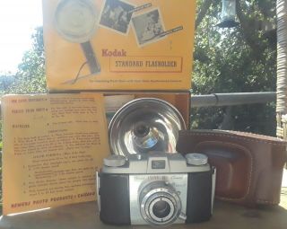 Vintage Kodak Pony 135 Camera With Flash And Leather Case