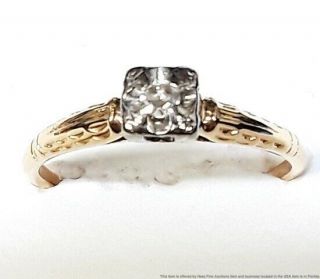 1940s 14k Yellow Gold Palladium Antique Diamond Ladies Promise Ring Size 8