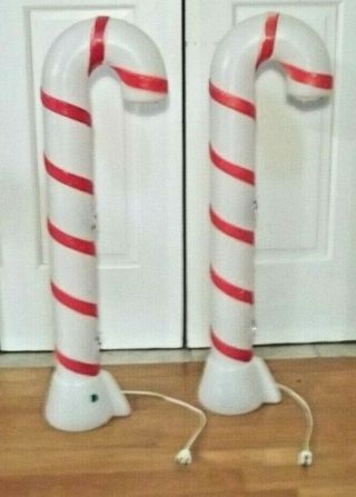 2 Vintage Christmas Candy Cane Empire Red Stripes Blow Mold Plastic 32 "