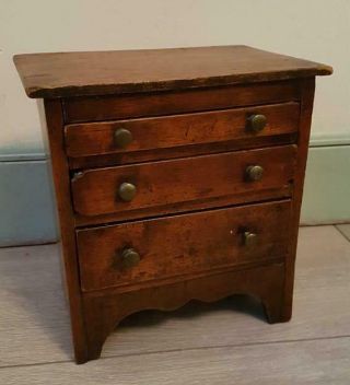 Vintage Antique Miniature Set Of Wooden Drawers Apprentice Piece 8.  2 Inches High