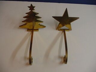 Vtg Brass Long Arm Christmas Tree & Star Stocking Holder