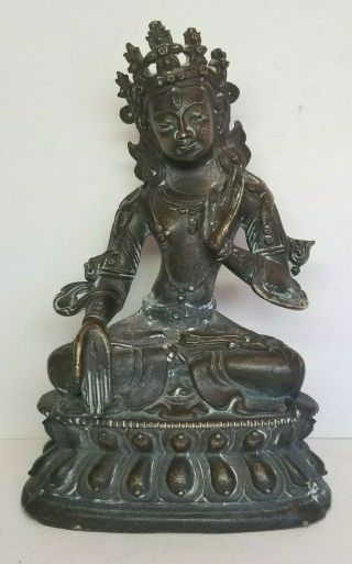 Antique Vintage Chinese Tibetan Bronze Seated Buddha Figure Statue 6 - 1/8 "