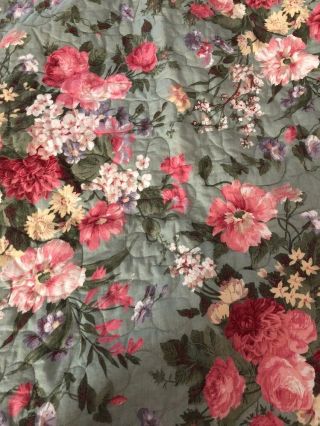 Waverly Vintage Norfolk Rose Green Custom Quilted Coverlet.