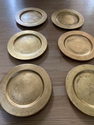 Vintage Heavy Gold Pottery 13 " Charger Plates Set Of 6 Made In Italy