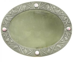 Antique Arts And Crafts Hammered Pewter Mirror