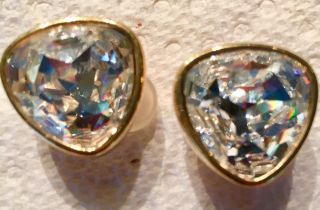 Vintage Swarovski Swan Signed Crystal Earrings Set In Gold Tone 3/4 Inch