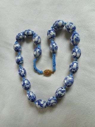 Vintage Chinese Hollow Ceramic Hand Painted Knotted Panda,  Bamboo Necklace,  18 "