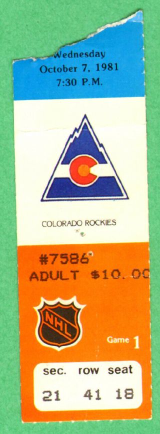 1981 - 82 Ticket Stub Edmonton Oilers Vs.  Coloradorockies,  Oct.  7/81