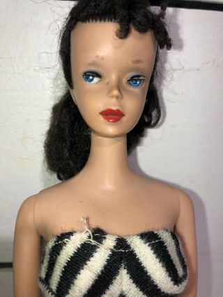 Vintage 1959 Mattel Brunette Barbie Doll with Zebra Bathing Suit 2