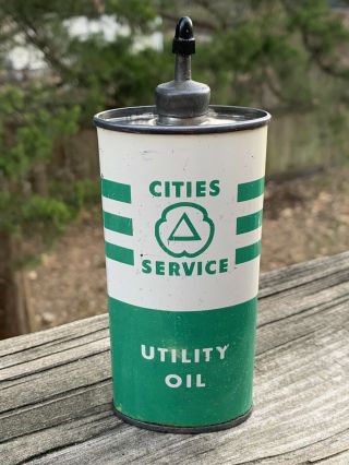 Vintage Cities Service Lead Top Utility Oiler 4 Oz Metal Oil Can Gas Sign