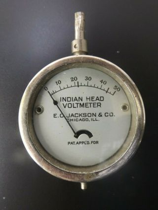 Vintage Indian Head Volt Meter Voltmeter 0 - 50 Volt Pocket Steam Punk