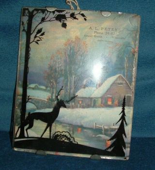 Vintage A.  L.  Peters,  Grand Marsh,  Wi Convex Glass 5 " X4 " Silhouette Winter Deer