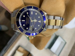 Rolex Watch Men ' s 40mm Submariner 18K Gold and Steel Blue Insert and Dial 2