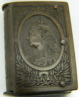 England Match Safe,  C1880 Victorian W/ Hand Carved Queen Victoria & Roses