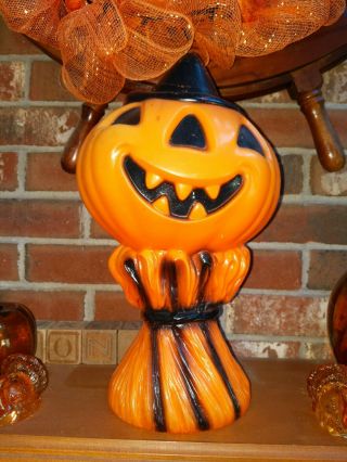 Vintage Empire Plastic Halloween Jack - O - Lantern Pumpkin Witch On Haystack 1969