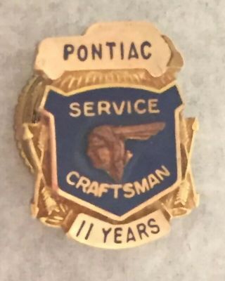 Vintage Pontiac Service Craftsman 11 Year Screwback Pin Gold Filled Enamel