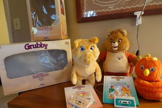Teddy Ruxpin & Grubby & Fob 1985 With 2 Tapes & 2 Book.  Mostly.