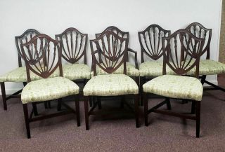 Mahogany Hepplewhite Style Shield Back Dining Chairs Upholstered Seats Set Of 8