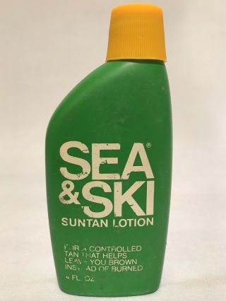 Vtg Sea & Ski Suntan Lotion 4 Fl.  Oz.  Green Plastic Bottle Container Reno Nv Usa