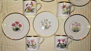 Set Of Six Vintage Royal Worcester Flowers Demitasse Cups Saucers