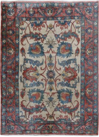 Traditional Design Rug Hand - Knotted Ivory 8x11 Persian Meshkabad Rug