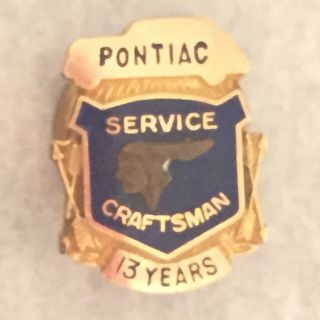 Vintage Pontiac Service Craftsman 13 Year Screwback Pin Gold Filled Enamel