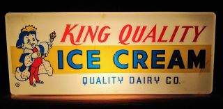 Vintage Antique King Quality Ice Cream Lighted Sign 1950s Old Store Display Rack