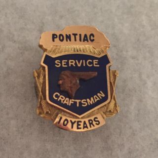 Vintage Pontiac Service Craftsman 10 Year Screwback Pin Gold Filled Enamel