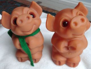 (2) Vintage Norfin Troll Dam Pig Piggy Banks,  6 " Tall