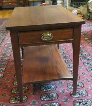 Vintage Solid Wood Side End Table Or Nightstand With Shelf & Drawer