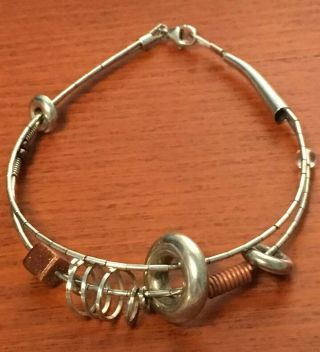 Vintage Sterling Silver Abstract Art Found Objects Bracelet 8”