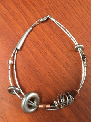 Vintage Sterling Silver Abstract Art Found Objects Bracelet 8” 3
