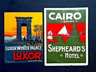Vintage Luggage Labels (2) Cairo Luxor Egypt Jumbo 6.  5 " And 5.  75 " Folds