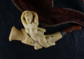 Antique High Detailed Meerschaum Pipe Nude Lady Woman With Wings Fairy Tale Box