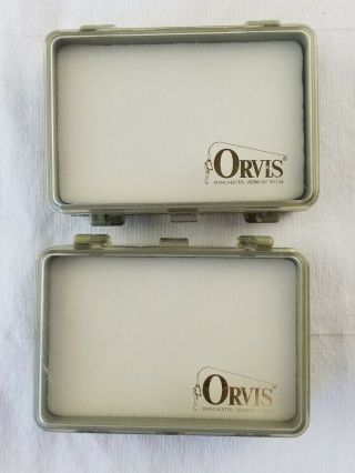 2x Vintage Orvis Fly Boxes Plastic Cases,  Empty 2 Sided Holders Set