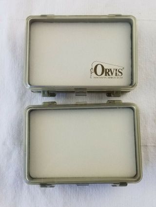 2x vintage Orvis Fly Boxes plastic cases,  empty 2 sided holders set 2