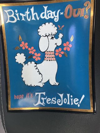 Vintage Houze Art Glass Tray Trinket Dish “birthday” Poodle Humor Smoking Retro