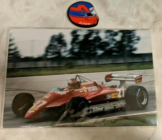Gilles Villeneuve Formula 1 Red Ferrari Color 8 X 12 Photo & 3 " Helmet Sticker