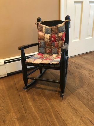 Vintage Antique Rocking Chair For Doll Or Child Wooden Seat