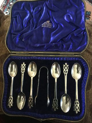 Antique Art Nouveau Silver Cased Spoons Sugar Nibs 1900 By Wakeley & Wheeler