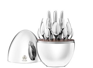 Mood By Christofle France 24 - Piece Silver Plated Flatware Set With Egg